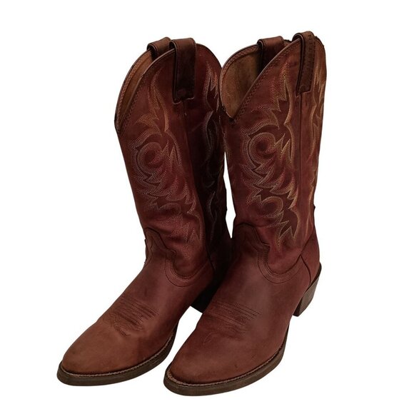 Justin Men's Western Cowboy Leather Round Toe Embroidered Pull On Boots Size 9D